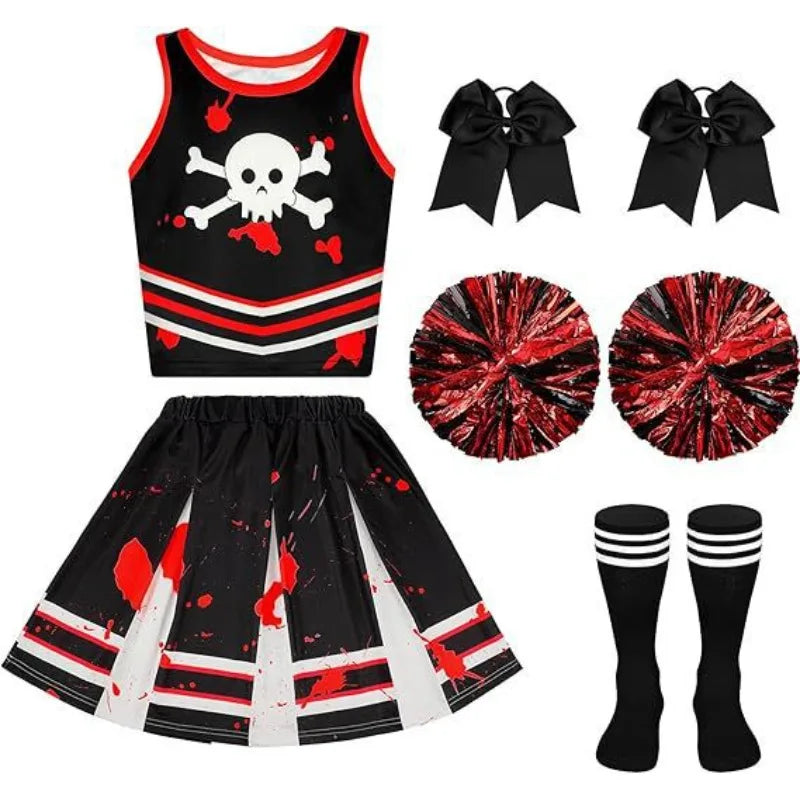 Halloween Cosplay Costume Cheerleaders Digital Printed Dress Suits Horror Performance Party Role Playing Outfits for Girls