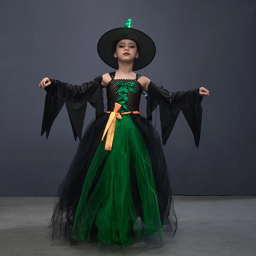Disguise Girls Hocus Pocus Salem Witch Sisters Costume  Halloween Fancy Gown Tutu Dress With Cape For Cosplay Party Outfit