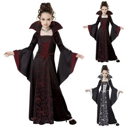 4-12Y Halloween Costume Dress For Girls Fantasy Vampire Costume Kids Witch Cosplay Children's Party Performance Gown Clothing