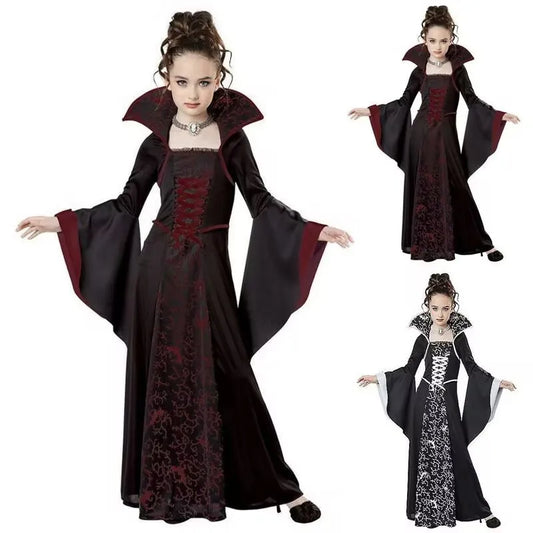 4-12Y Halloween Costume Dress For Girls Fantasy Vampire Costume Kids Witch Cosplay Children's Party Performance Gown Clothing