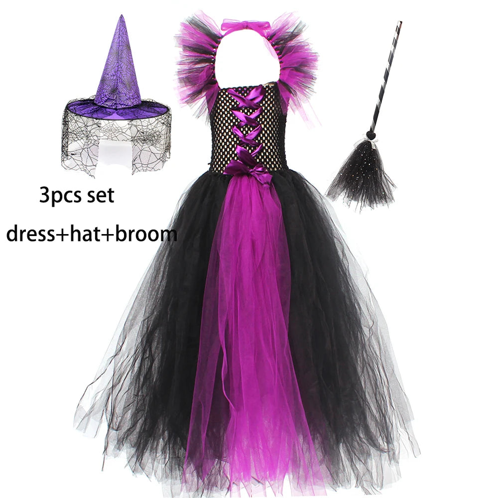 Disguise Girls Hocus Pocus Salem Witch Sisters Costume  Halloween Fancy Gown Tutu Dress With Cape For Cosplay Party Outfit