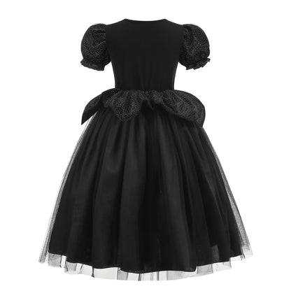 Kids Maleficent Costume Set Girls Evil Queen Outfit Deluxe Black Tulle Dress with Accessories for Carnival Party Role Play