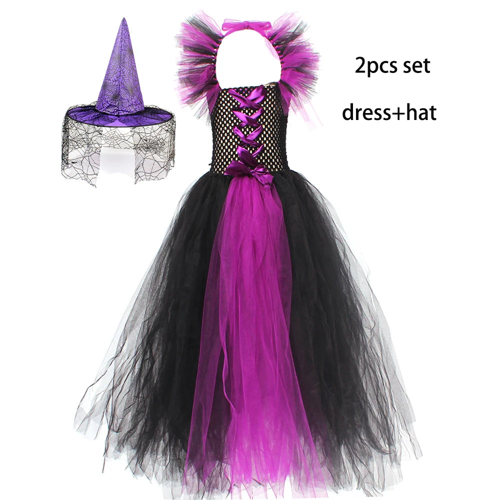 Disguise Girls Hocus Pocus Salem Witch Sisters Costume  Halloween Fancy Gown Tutu Dress With Cape For Cosplay Party Outfit