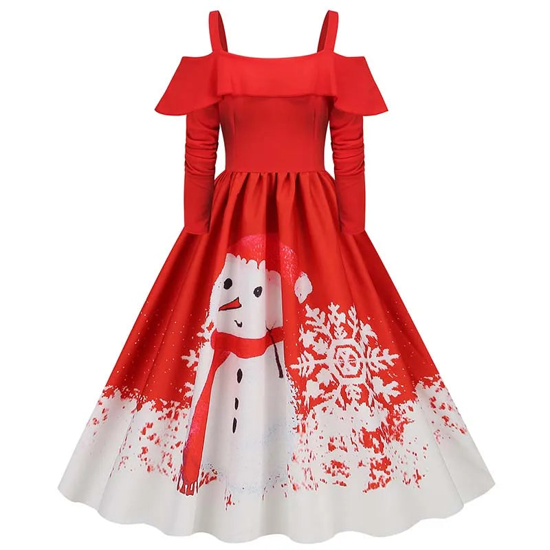 Halloween Dress For Women Square Collar Long Sleeve Print Vintage Evening Party Elegant Autumn Winter Midi Sundress