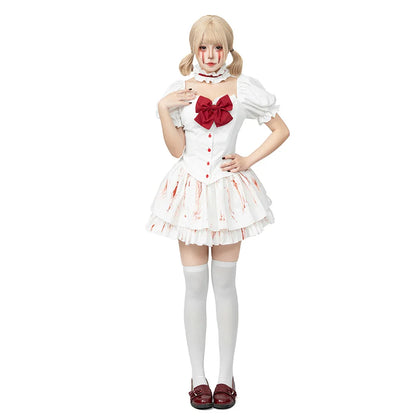 Halloween Horror Party Outfit Womens Gothic Bloody Doll Lolita Maid Outfit Role Play Masquerade Cosplay Performance Costume