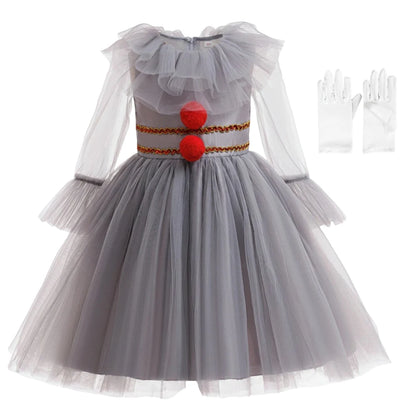Halloween Costume Girls Gray Tutu Scary Vestidos Joker Dress Kids Cosplay Clown Costume Carnival Party Dress Up