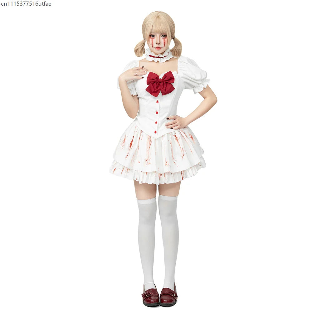 Halloween Horror Party Outfit Womens Gothic Bloody Doll Lolita Maid Outfit Role Play Masquerade Cosplay Performance Costume
