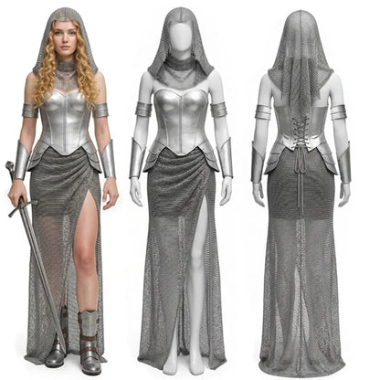Women Halloween Costume Medieval Knight Princess Dress Renaissance Warrior Cosplay Outfit Set Party Role Play Costume