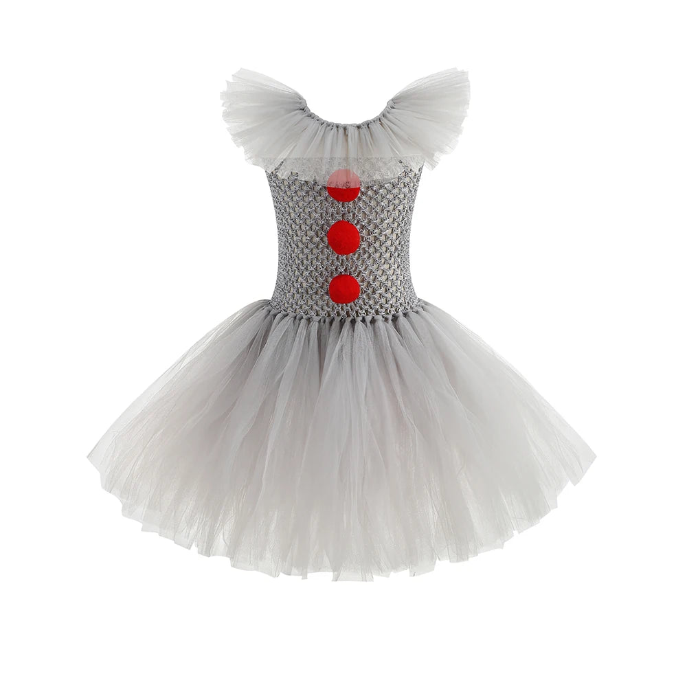 Halloween Costume Girls Gray Tutu Scary Vestidos Joker Dress Kids Cosplay Clown Costume Carnival Party Dress Up