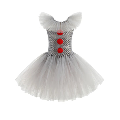 Halloween Costume Girls Gray Tutu Scary Vestidos Joker Dress Kids Cosplay Clown Costume Carnival Party Dress Up