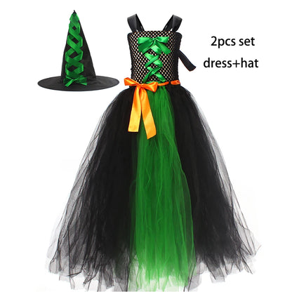 Disguise Girls Hocus Pocus Salem Witch Sisters Costume  Halloween Fancy Gown Tutu Dress With Cape For Cosplay Party Outfit