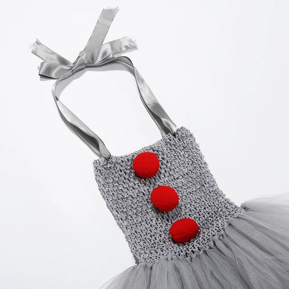 Halloween Costume Girls Gray Tutu Scary Vestidos Joker Dress Kids Cosplay Clown Costume Carnival Party Dress Up