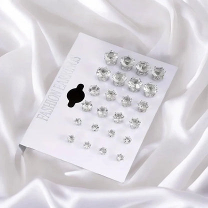 12 Pairs Six Claw Zircon Earrings Set Geometric White Shiny Crystal Wedding Stud Earrings Set for Women Men Jewelry Accessories