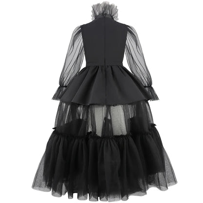 Girls Halloween Costumes Kids Long Black Dress with Acceeeories Cute Dress Up Birthday Outfits Girl Carnival Party Ball Dress