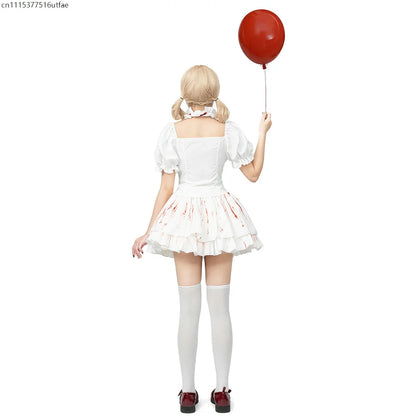 Halloween Horror Party Outfit Womens Gothic Bloody Doll Lolita Maid Outfit Role Play Masquerade Cosplay Performance Costume