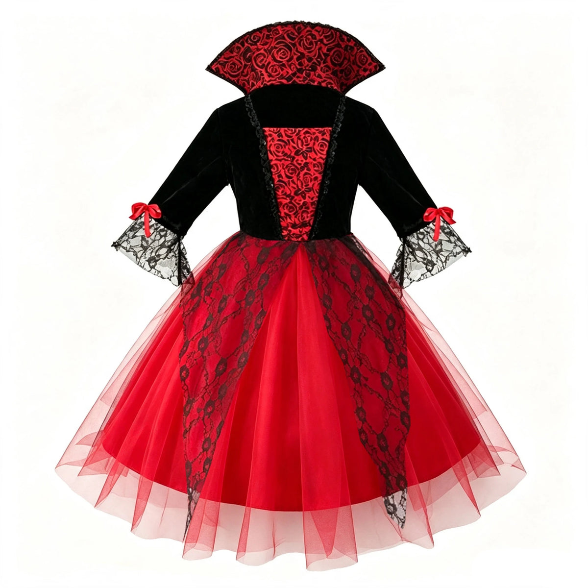 Halloween Girls Gothic Cosplay Dress Kids Dark Party Costume with Veil Gloves Necklace Stockings for Carnival Fancy Dress