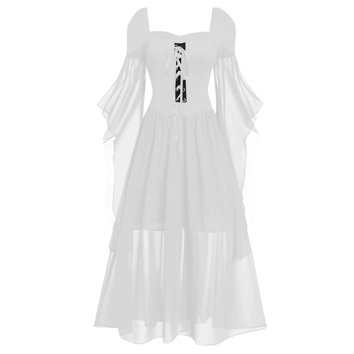 Halloween Witch Cosplay Costumes Gothic Off Shoulder Lace-up Maxi Dresses Bandage Mesh Sheer Black Long Party Dress For Women
