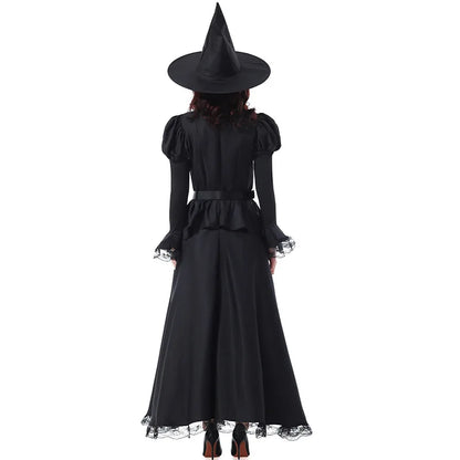 Halloween Witch Costume Women Gothic Lace Dress Sorceress Outfit Party Cosplay Stage Performance Magic Robe Carnival Clothing