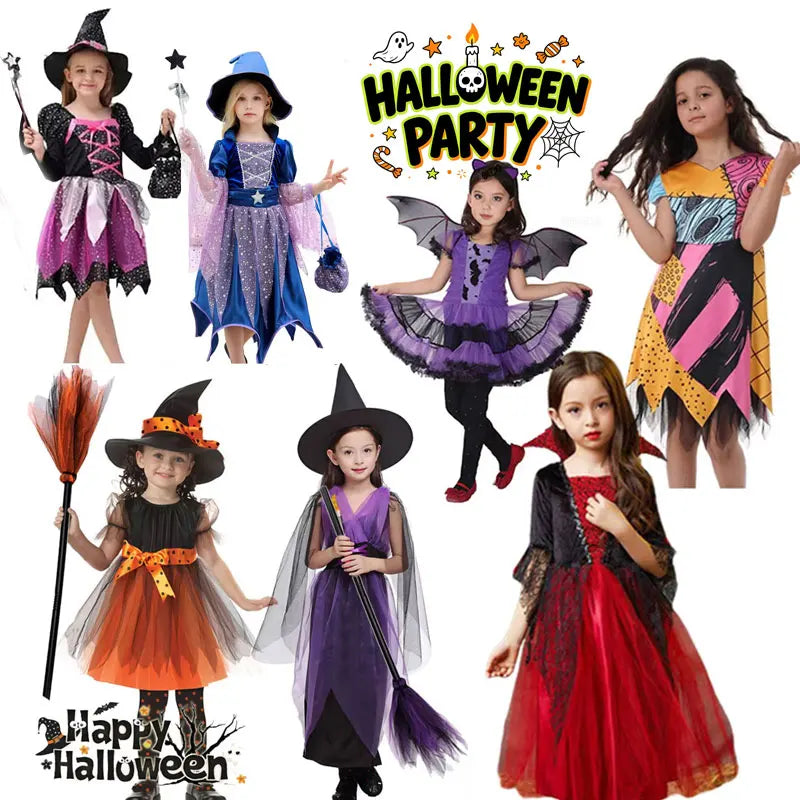 2026 Halloween Costume for Girls Cosplay Dress Scarlet Witch Vampire Bat Devil Ghost Carnival Party Stage Performance Clothes