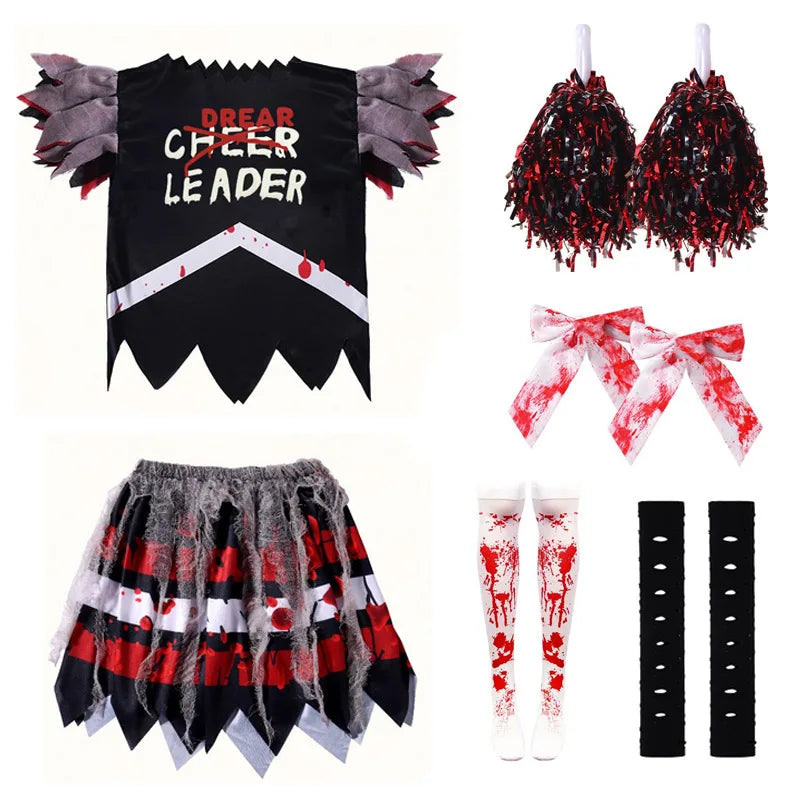Halloween Cosplay Costume  Cheerleaders Digital Printed Dress Suits Horror Performance Party Role Playing Outfits for Girls
