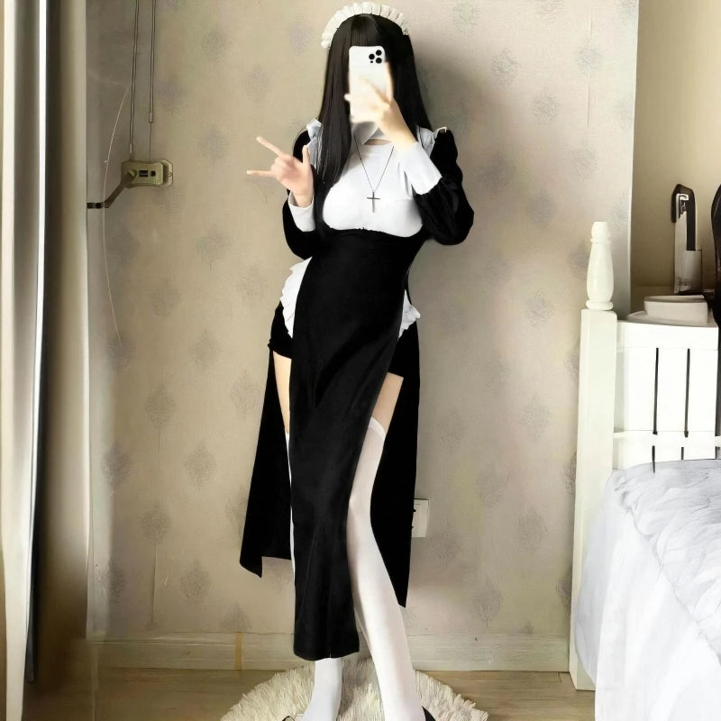 Sexy Nun Costume Dress Halloween Themed Transformation Elegant Slimming Maid Style Dress Cosplay Fashionable Women's Outfit
