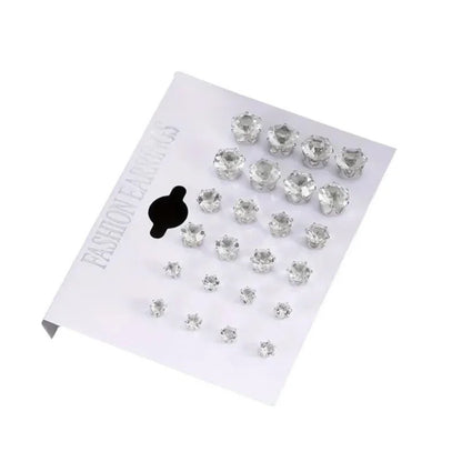 12 Pairs Six Claw Zircon Earrings Set Geometric White Shiny Crystal Wedding Stud Earrings Set for Women Men Jewelry Accessories
