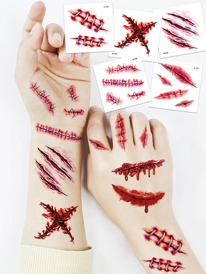 20 Sheets 3D Realistic Scar Tattoos - Waterproof Fake Bloody Wound Stickers for Halloween Cosplay Face & Body Makeup Adults