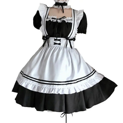 Halloween Maid Set Waiter's Cute Dress Men's Women's Costume Big Character Black and White Style Plus Size Short Sleeved Dress
