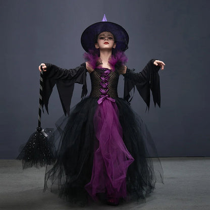 Disguise Girls Hocus Pocus Salem Witch Sisters Costume  Halloween Fancy Gown Tutu Dress With Cape For Cosplay Party Outfit
