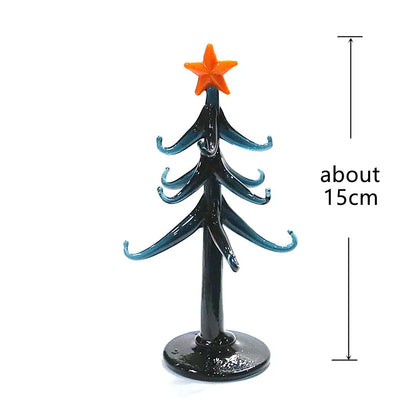 Halloween Decor Cute Glass Tree Figurine Ornaments with Mini Owl Spider Bat Pumpkin Cross Ghost Evil Eye Heart Moon Hat Pendant