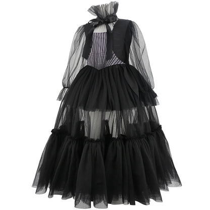 Girls Halloween Costumes Kids Long Black Dress with Acceeeories Cute Dress Up Birthday Outfits Girl Carnival Party Ball Dress