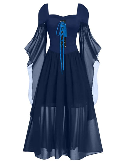 Halloween Witch Cosplay Costumes Gothic Off Shoulder Lace-up Maxi Dresses Bandage Mesh Sheer Black Long Party Dress For Women
