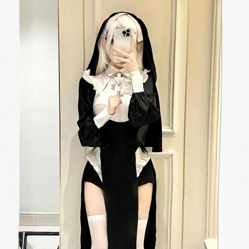 Sexy Nun Costume Dress Halloween Themed Transformation Elegant Slimming Maid Style Dress Cosplay Fashionable Women's Outfit