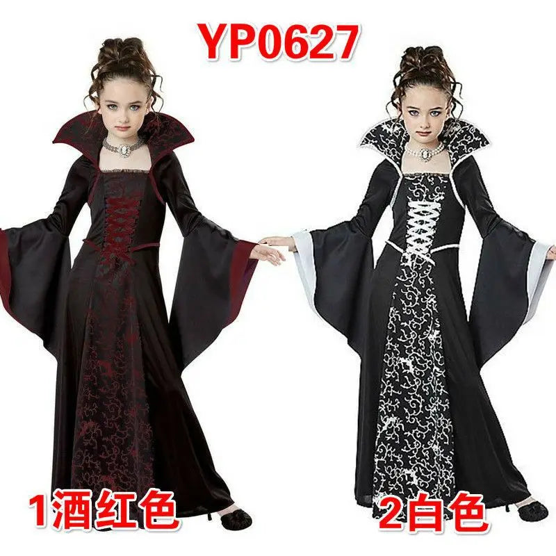 4-12Y Halloween Costume Dress For Girls Fantasy Vampire Costume Kids Witch Cosplay Children's Party Performance Gown Clothing