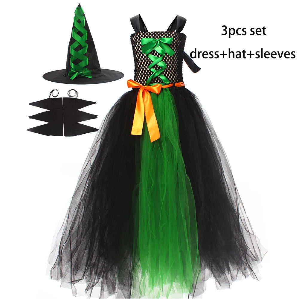 Disguise Girls Hocus Pocus Salem Witch Sisters Costume  Halloween Fancy Gown Tutu Dress With Cape For Cosplay Party Outfit