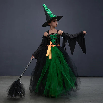Disguise Girls Hocus Pocus Salem Witch Sisters Costume  Halloween Fancy Gown Tutu Dress With Cape For Cosplay Party Outfit