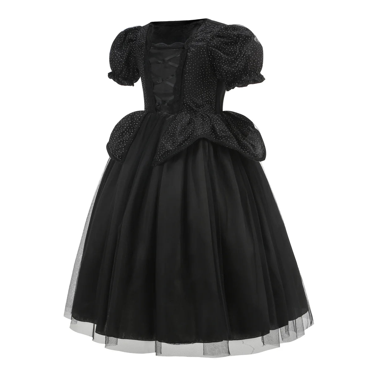 Kids Maleficent Costume Set Girls Evil Queen Outfit Deluxe Black Tulle Dress with Accessories for Carnival Party Role Play