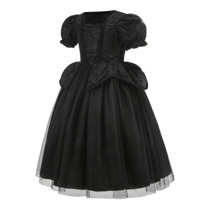Kids Maleficent Costume Set Girls Evil Queen Outfit Deluxe Black Tulle Dress with Accessories for Carnival Party Role Play