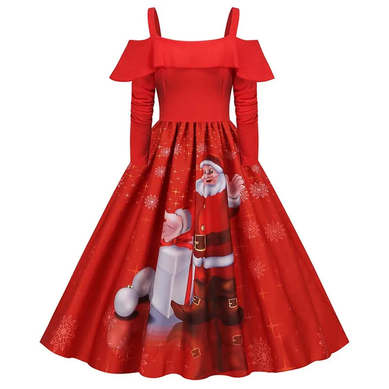 Halloween Dress For Women Square Collar Long Sleeve Print Vintage Evening Party Elegant Autumn Winter Midi Sundress