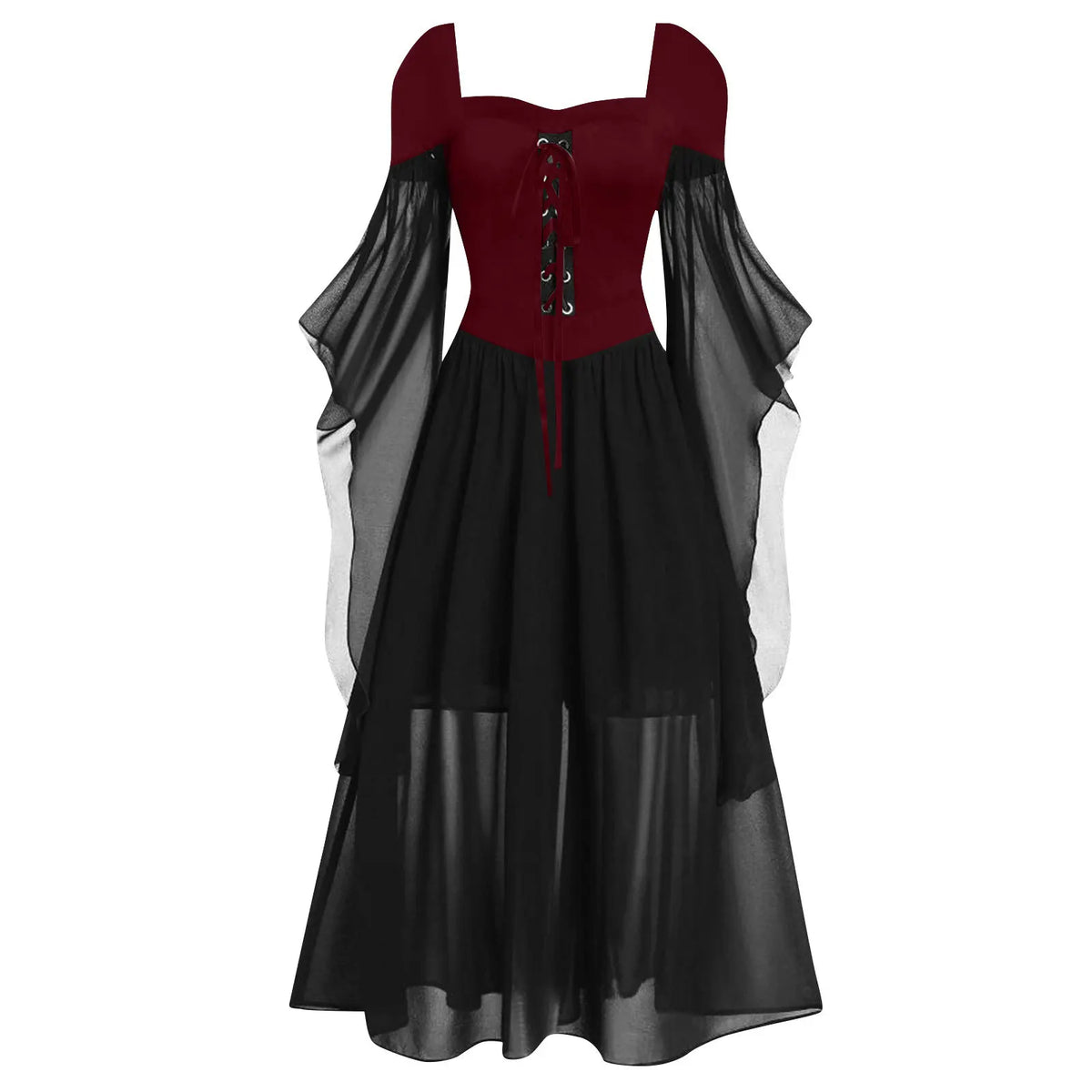 Halloween Witch Cosplay Costumes Gothic Off Shoulder Lace-up Maxi Dresses Bandage Mesh Sheer Black Long Party Dress For Women