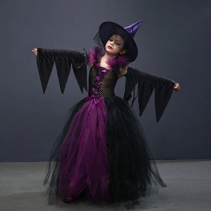 Disguise Girls Hocus Pocus Salem Witch Sisters Costume  Halloween Fancy Gown Tutu Dress With Cape For Cosplay Party Outfit