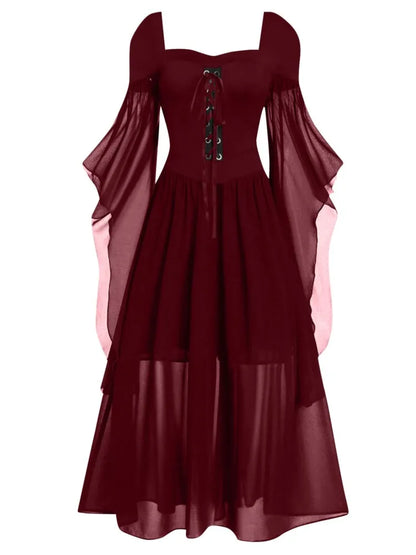 Halloween Witch Cosplay Costumes Gothic Off Shoulder Lace-up Maxi Dresses Bandage Mesh Sheer Black Long Party Dress For Women