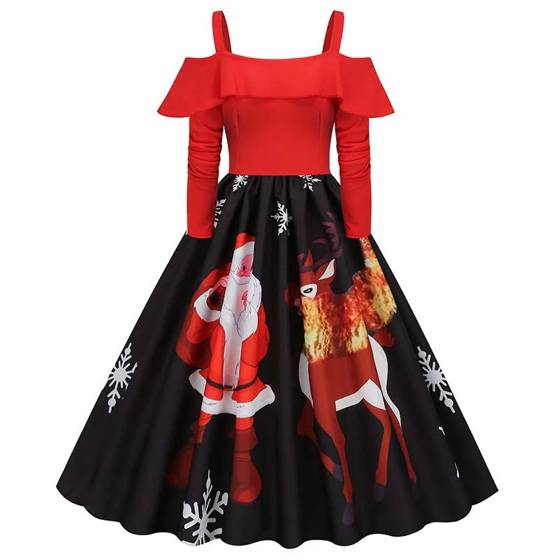 Halloween Dress For Women Square Collar Long Sleeve Print Vintage Evening Party Elegant Autumn Winter Midi Sundress