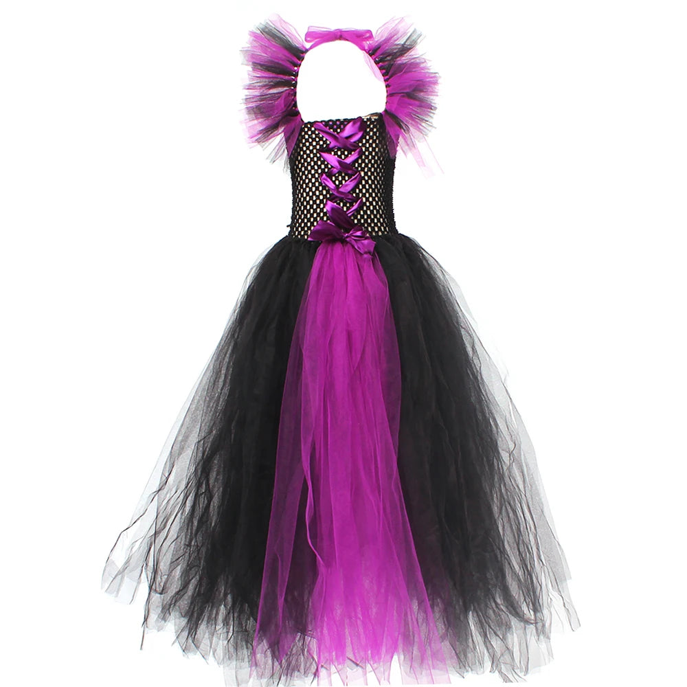 Disguise Girls Hocus Pocus Salem Witch Sisters Costume  Halloween Fancy Gown Tutu Dress With Cape For Cosplay Party Outfit