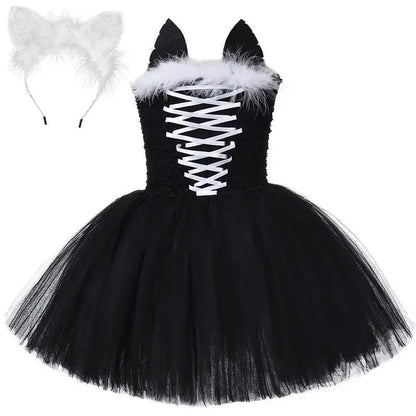 Little Girls' Black Cat Pattern Dresses, Toddler Performance Outfits, Kids' Birthday Party Clothes, Carnival & Halloween Dress