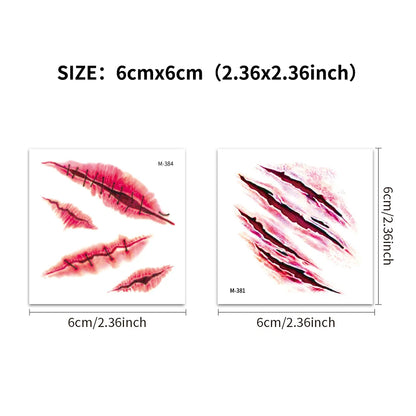 20 Sheets 3D Realistic Scar Tattoos - Waterproof Fake Bloody Wound Stickers for Halloween Cosplay Face & Body Makeup Adults