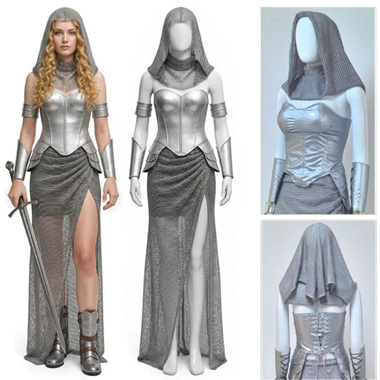 Women Halloween Costume Medieval Knight Princess Dress Renaissance Warrior Cosplay Outfit Set Party Role Play Costume