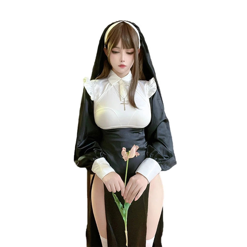 Sexy Nun Costume Dress Halloween Themed Transformation Elegant Slimming Maid Style Dress Cosplay Fashionable Women's Outfit