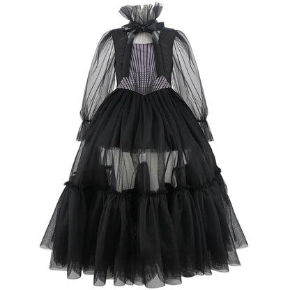 Girls Halloween Costumes Kids Long Black Dress with Acceeeories Cute Dress Up Birthday Outfits Girl Carnival Party Ball Dress