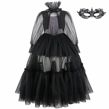 Girls Halloween Costumes Kids Long Black Dress with Acceeeories Cute Dress Up Birthday Outfits Girl Carnival Party Ball Dress